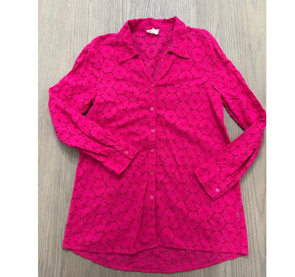 Artelier Nicole Miller Pink Eyelet Button Down Shirt Women’s Small